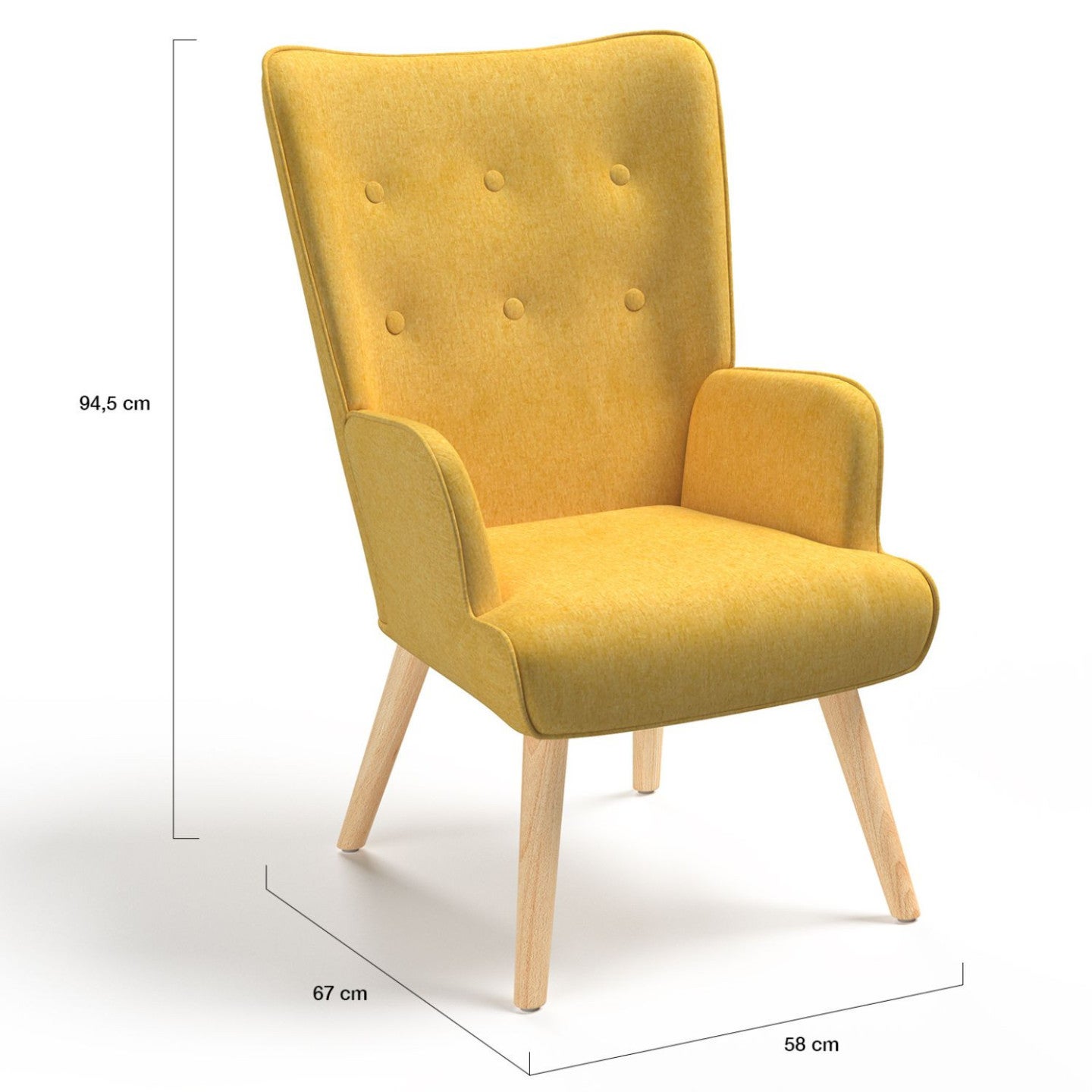 Fauteuil scandinave IVAR en tissu jaune - 5