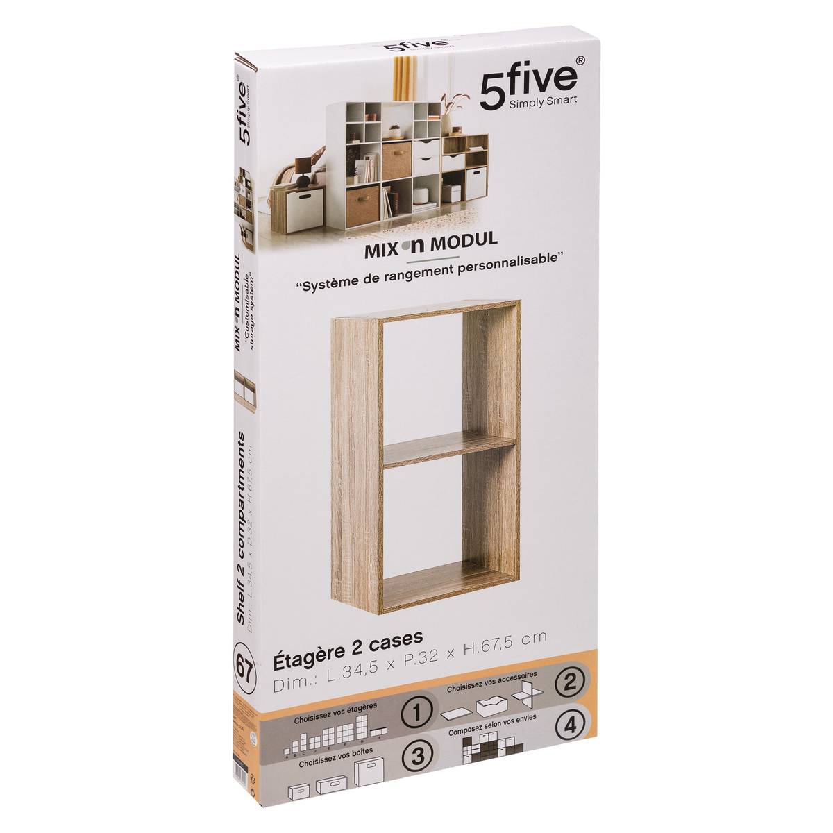 5five Scaffale Impilabile A 2 Scomparti Mix N Modul – Effetto Legno Naturale, Modulare E Versatile Per Librerie E Composizioni