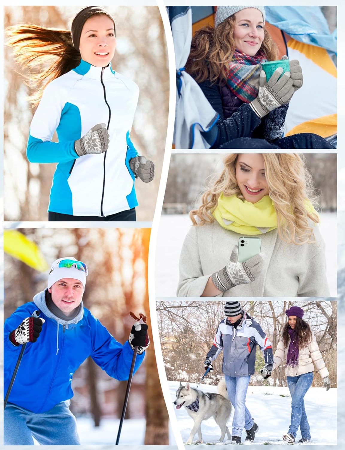 Gants de Noël pour couple – Gants d'hiver épais et élastiques pour écran tactile – Motif flocon de neige, noir et gris - 7