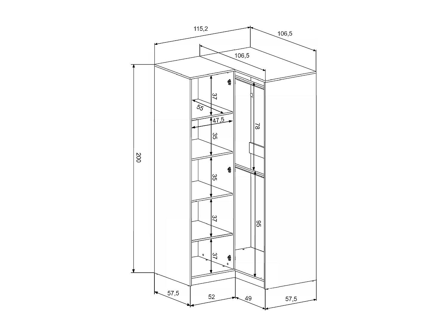 Armoire d'angle 2 portes - L115 cm - Blanc - LIZANDRO - 5