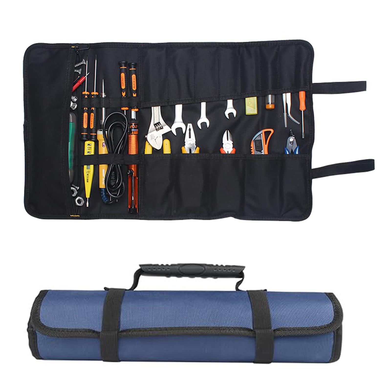 Torba na narzędzia 600D Oxford 58,5 x 35,5 cm - 22 kieszenie zwijana, wodoodporna | Dla profesjonalistów i amatorów, niebieska