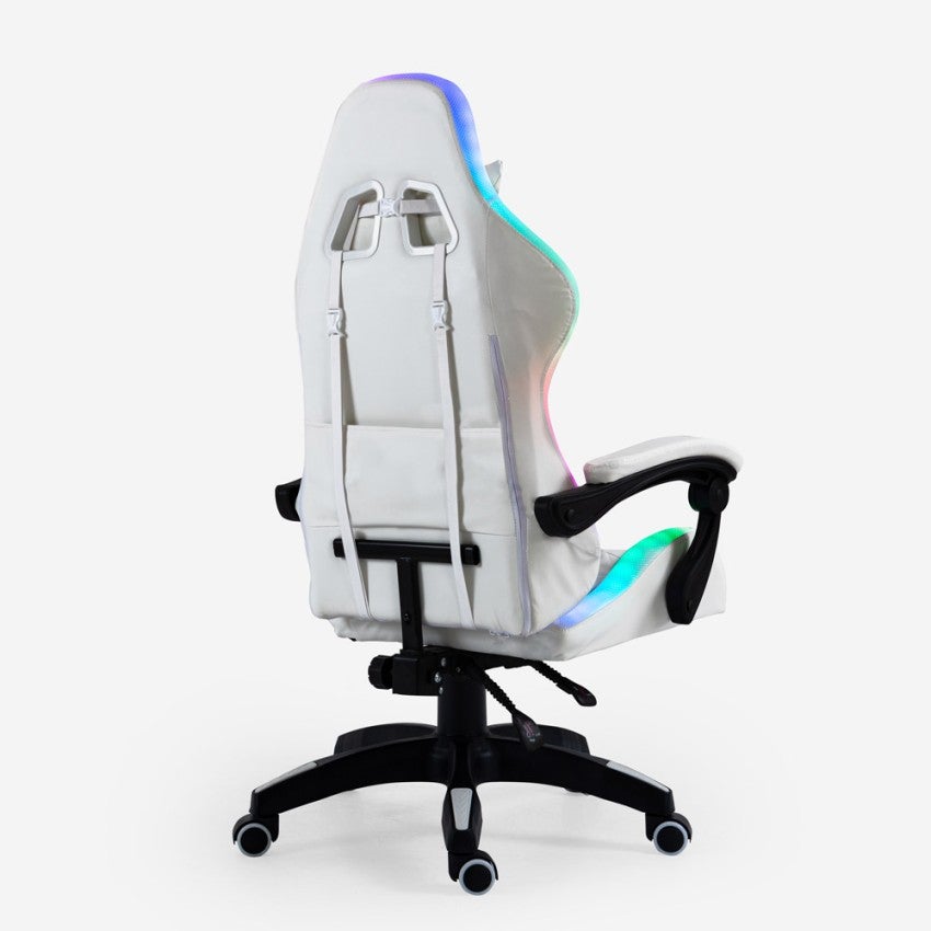 Fauteuil gamer blanc fauteuil LED ergonomique inclinable avec coussin Pixy - 5