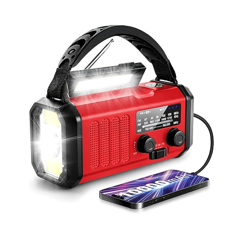 Radio D'urgence Solaire Et à Manivelle – Esky – Rouge – Lampe De Poche Intégrée ?