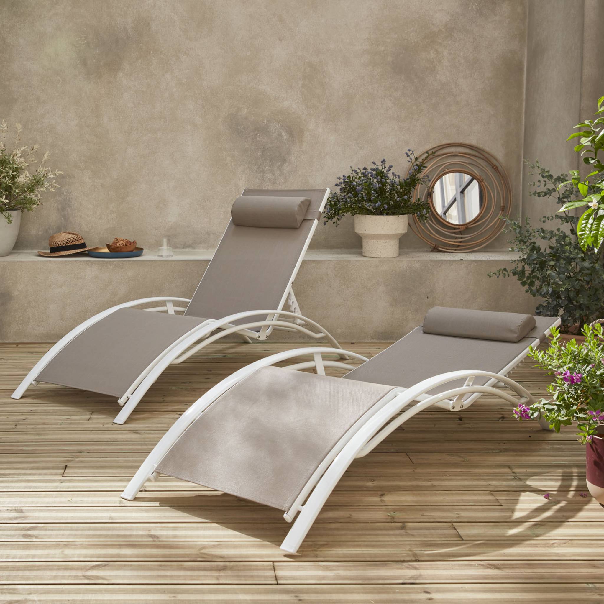 Duo de bains de soleil aluminium - Louisa Taupe - Transats aluminium et textilène LOUISA - 3