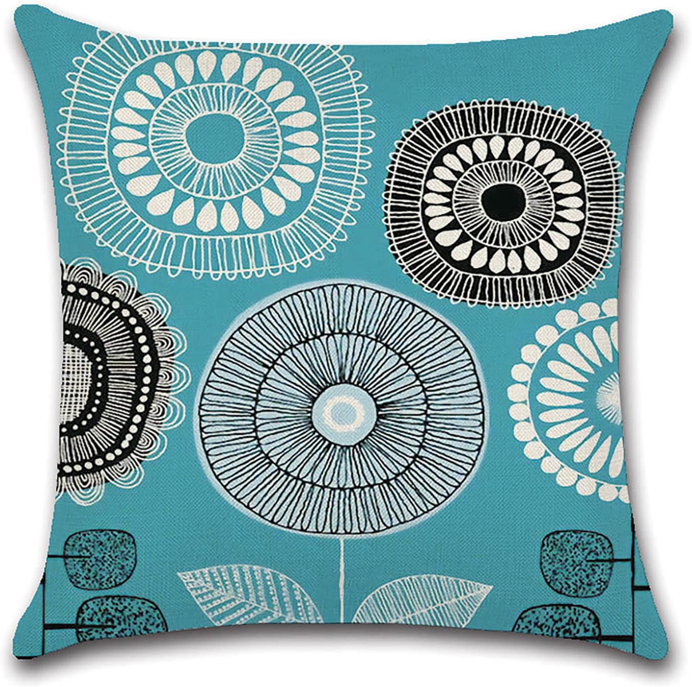 Housse de Coussin 45x45 Fleurs Décoratif Housses Coussins pour Canapé Salon Lit Extérieur Lot de 4 - Bleu Turquoise - 5
