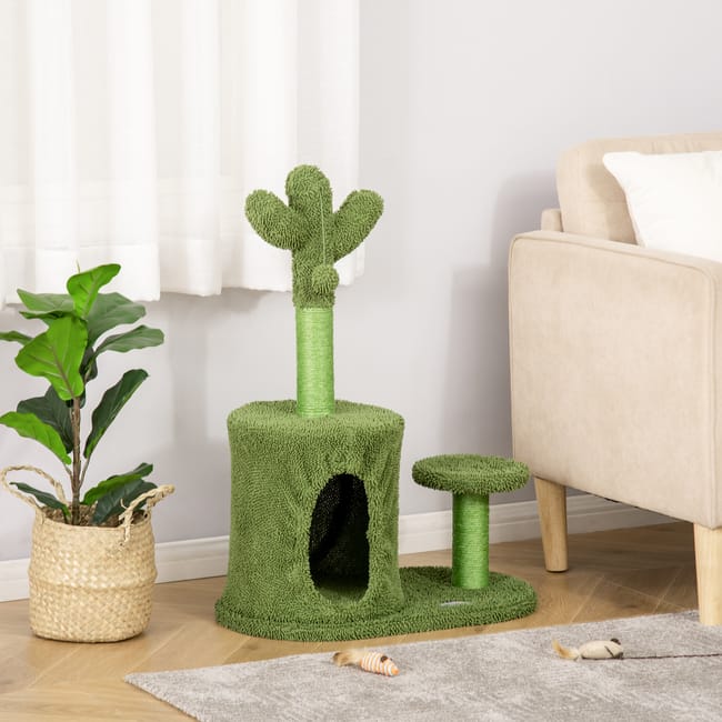 Albero Per Gatti A Forma Di Cactus PawHut Con Tiragraffi E Piattaforma - Giocattolo Con Pallina Per Giochi - Foto 4