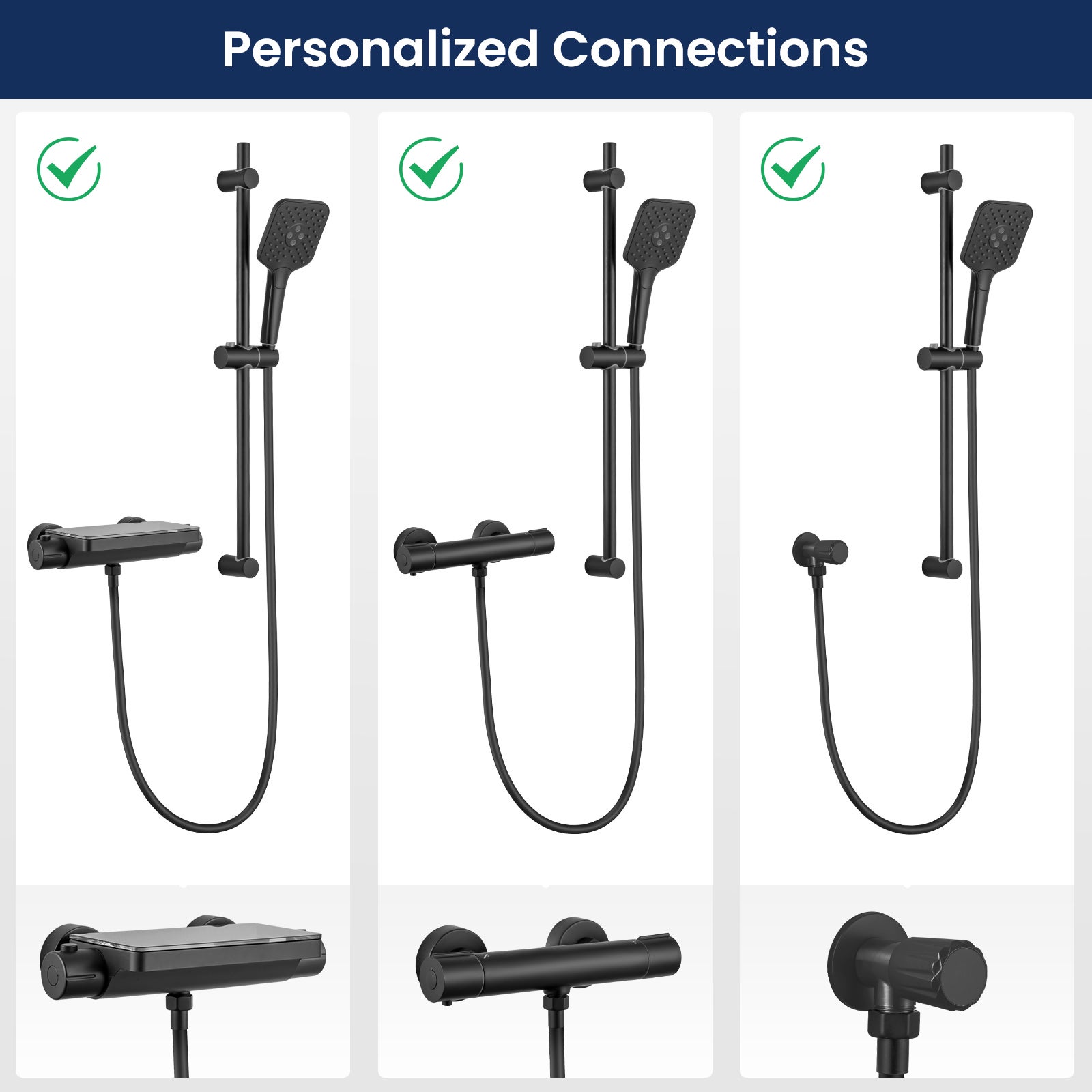 Juego de barra de ducha Softiy Max de acero inoxidable negro, columna de ducha de 70 cm con teleducha de 3 modos y flexo/soporte - 4