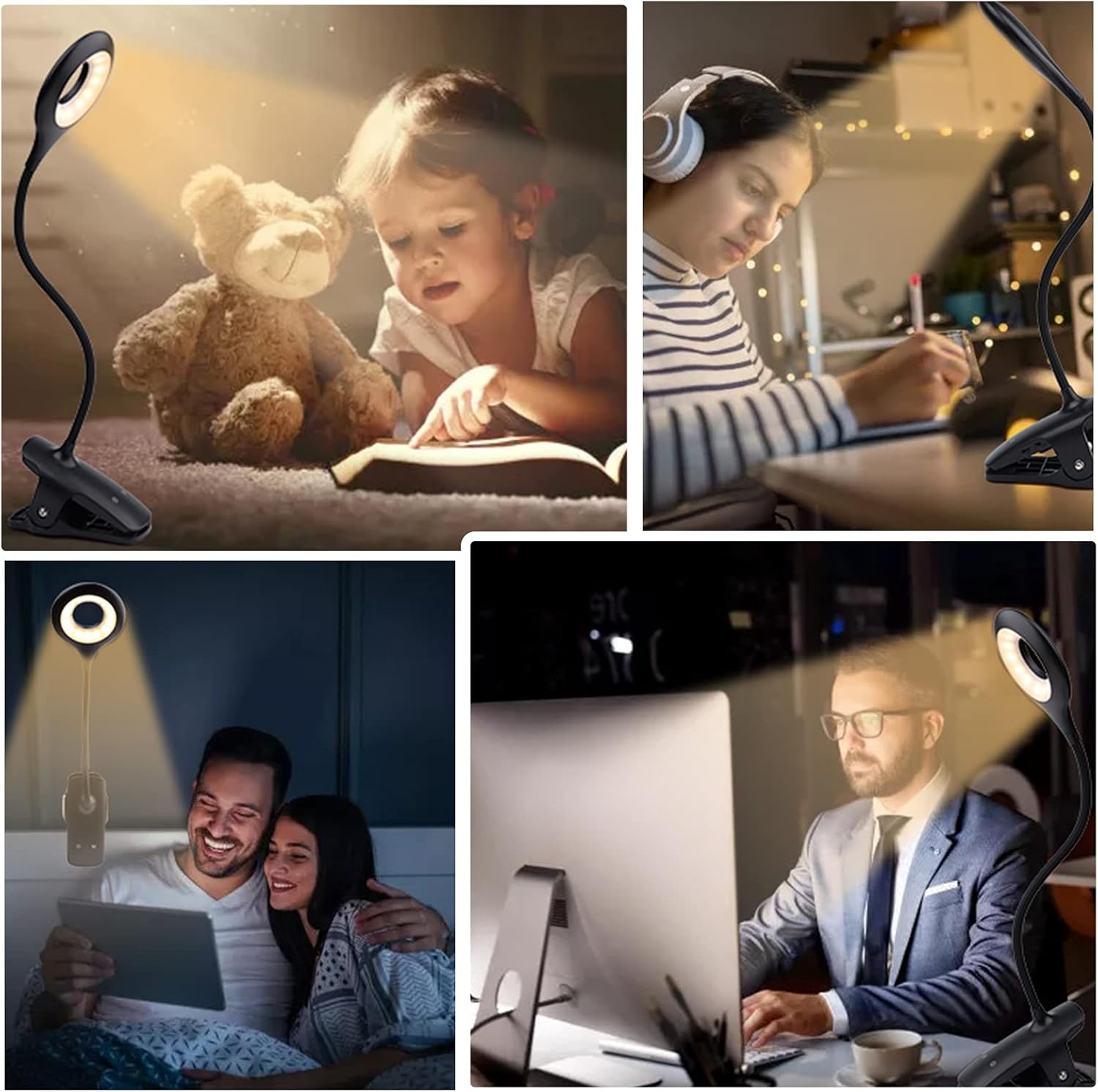 Lampka biurkowa LED – dotykowa lampka nocna z klipsem – 3 kolory i 3 poziomy ściemniania – 1 opakowanie – czarna - 5