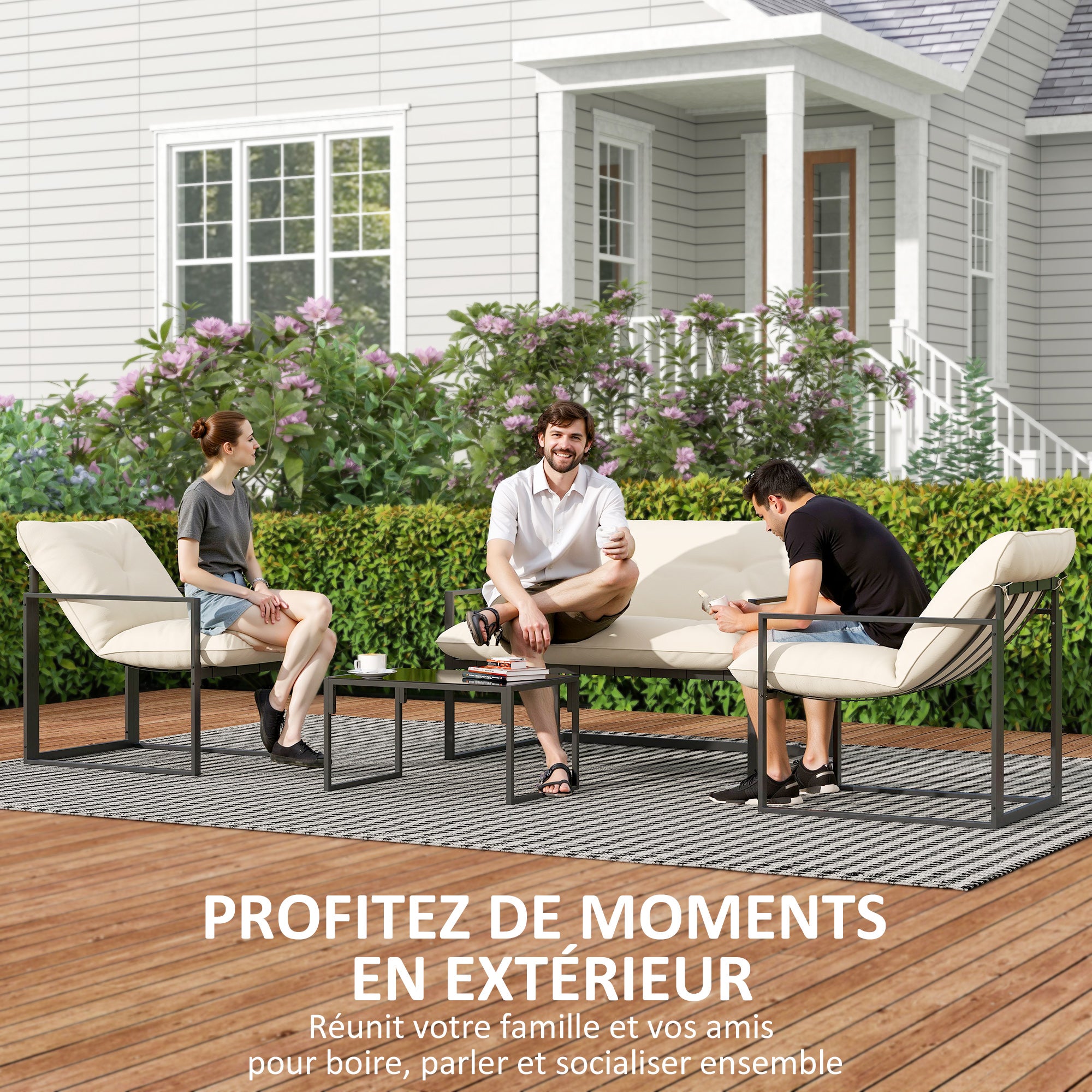 Salon de jardin en Acier Beige 4 personnes - 7