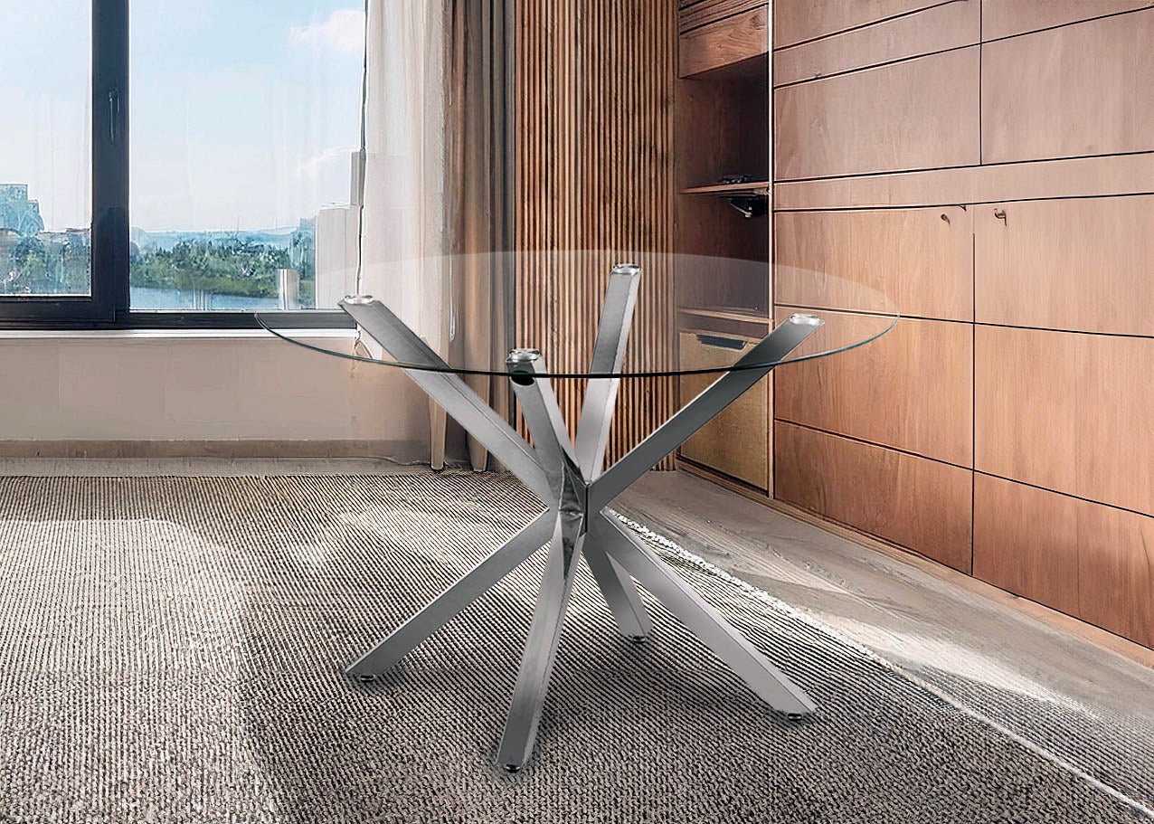 Mesa Redonda de Cristal Templado Aurora 120cm. Comedor o Cocina, Cambria - 2