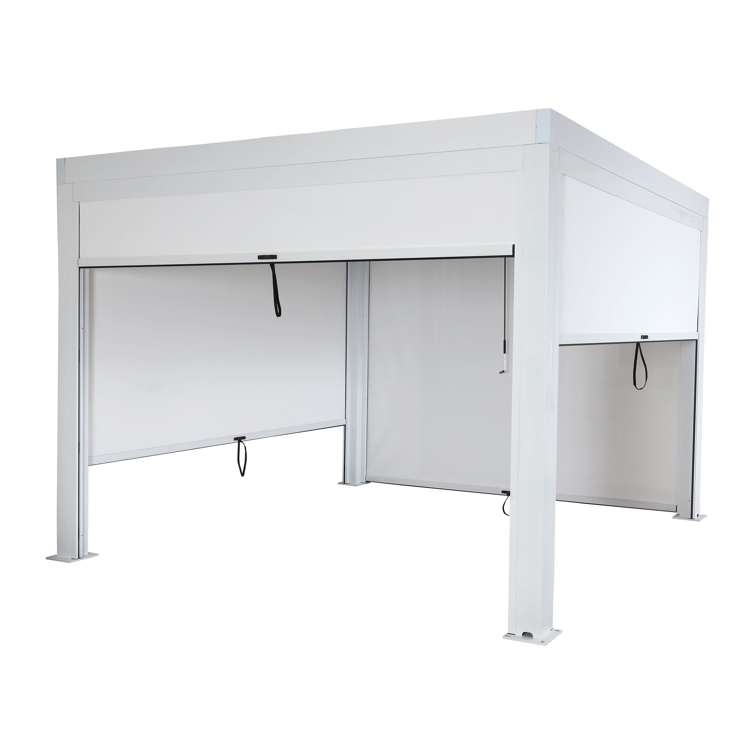 Pergola HWC-L46 ze ścianką boczną, pawilon ogrodowy roleta listwowa pawilonowa, rama aluminiowa 11cm, odporna na burzę 3x3m ~ biały
