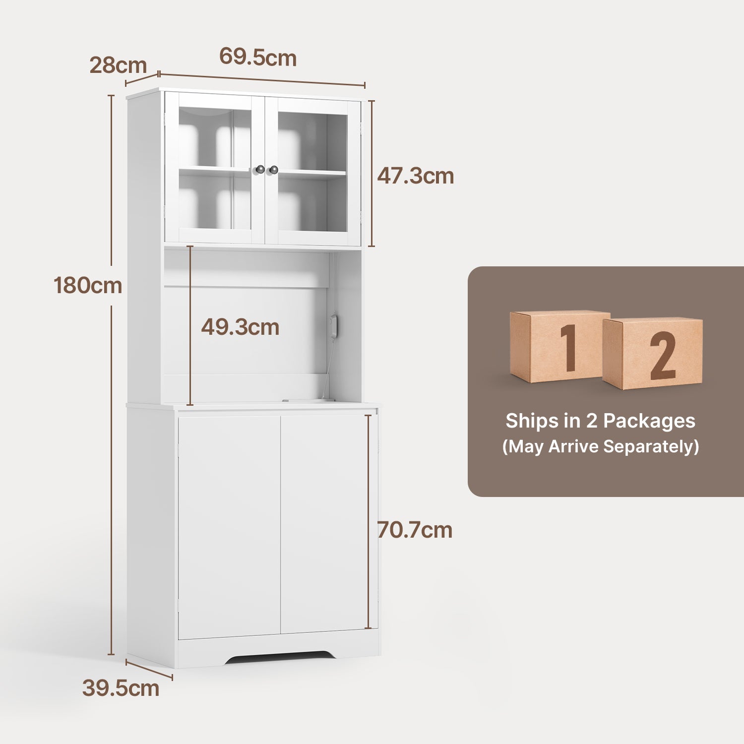 Meuble de rangement cuisine haut blanc,180 cm,4 portes avec compartiments et portes vitrées - 3