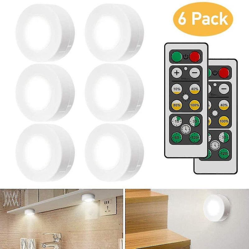 Lampki LED do szafek z pilotem, oświetlenie szafek 6 sztuk - Białe