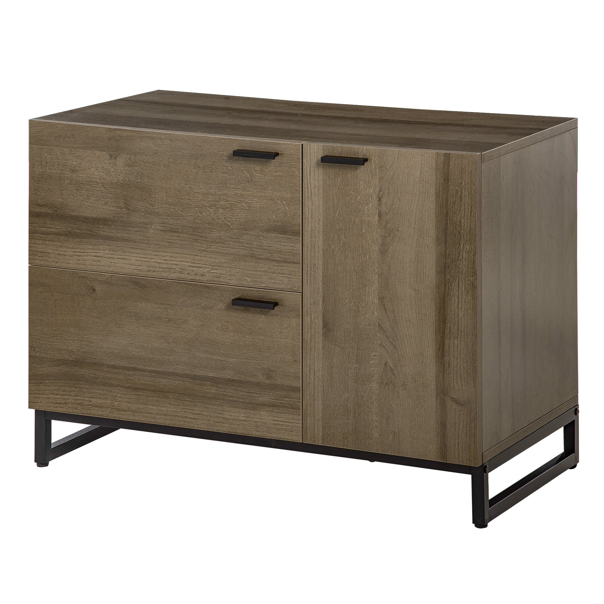 Credenza Con 2 Cassetti, 2 Ripiani Aperti E Ante Rosse, Mobile Contenitore Moderno In MDF Nero E Rosso 90x40x80 Cm