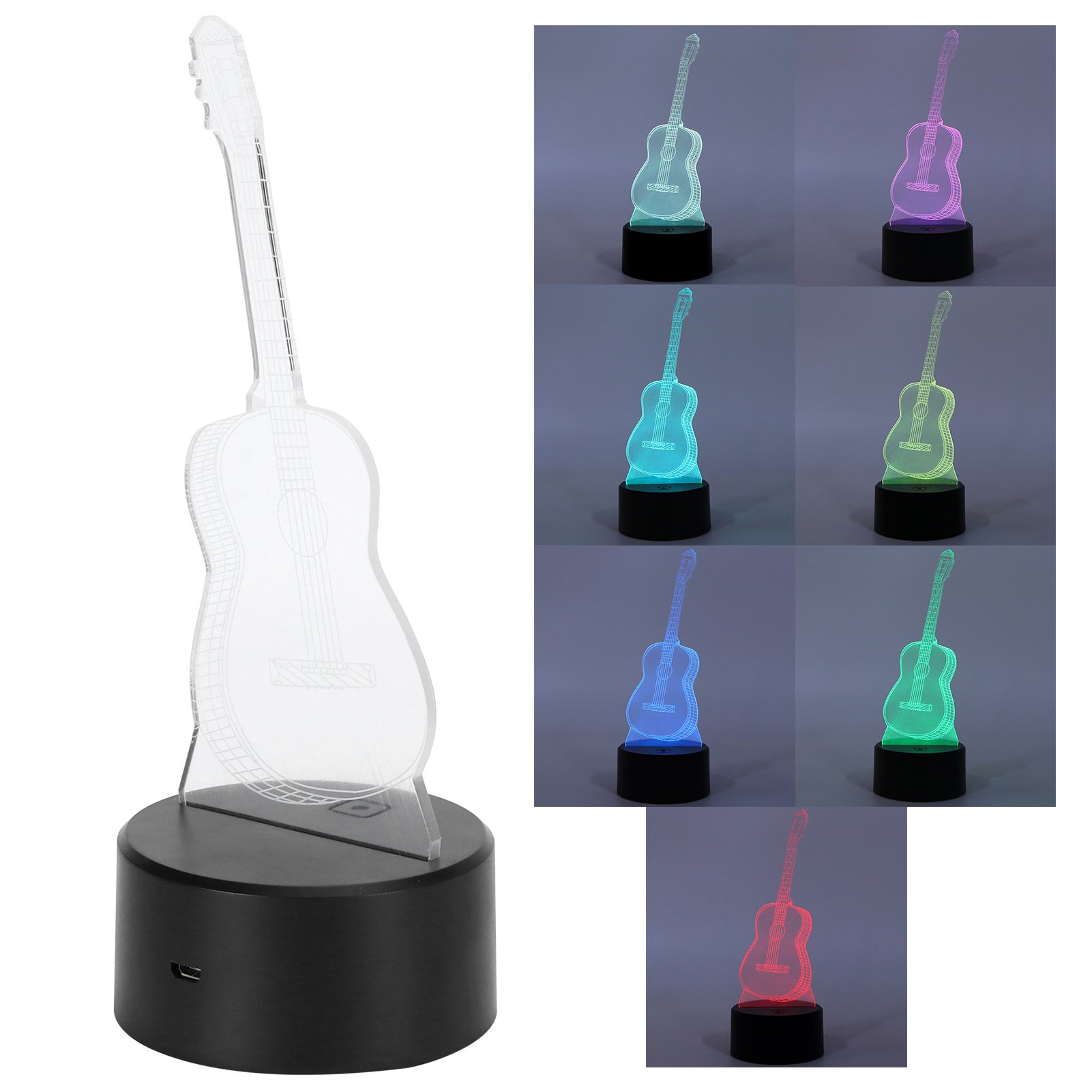 Lampka nocna 3D w kształcie gitary, lampa iluzoryczna, 7 zmieniających się kolorów, idealna do sypialni, na stolik nocny lub biurko