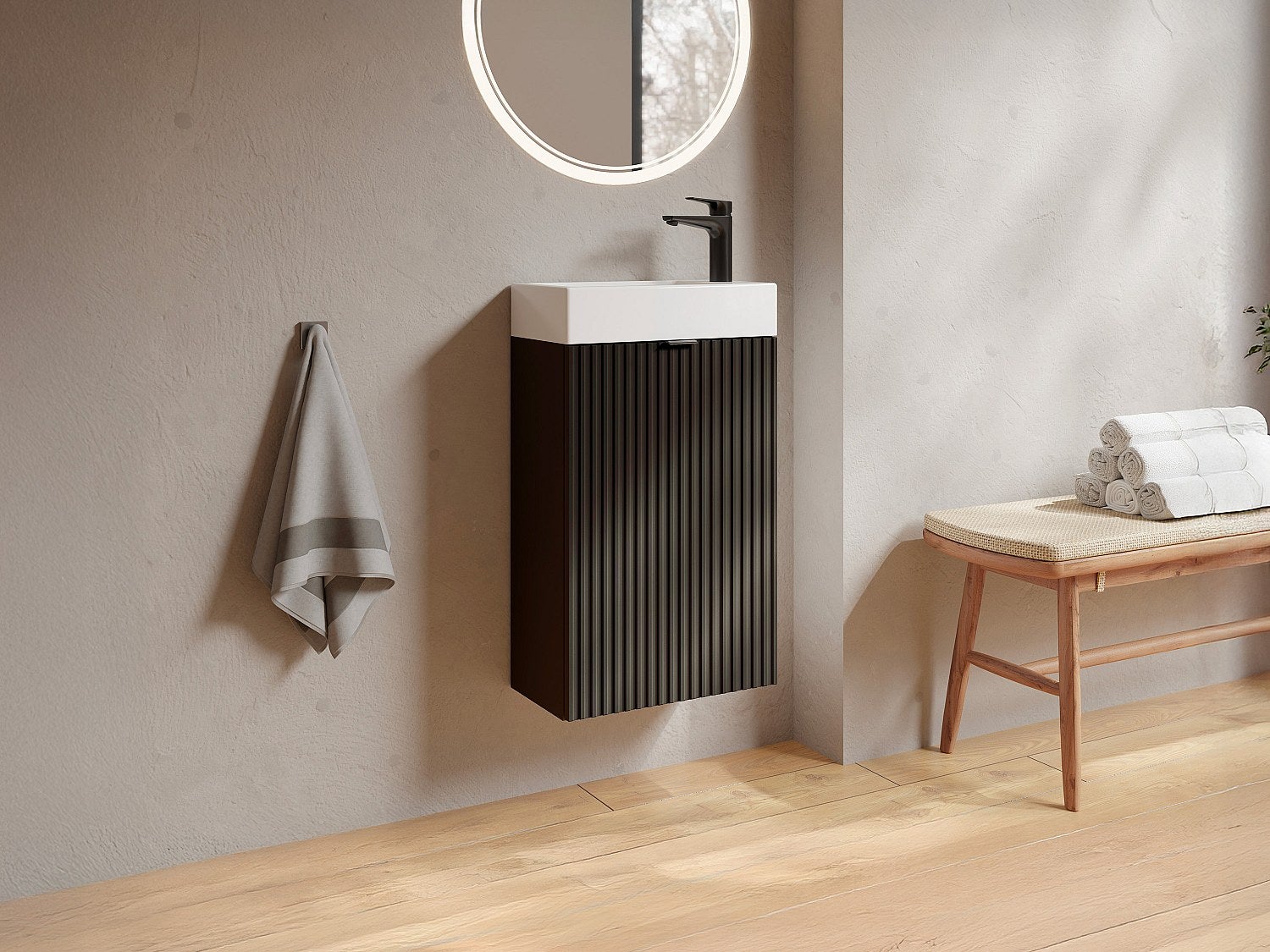 Mueble con lavabo estriado puerta reversible negro - alt. 60 x an. 40 x p22 - vahira