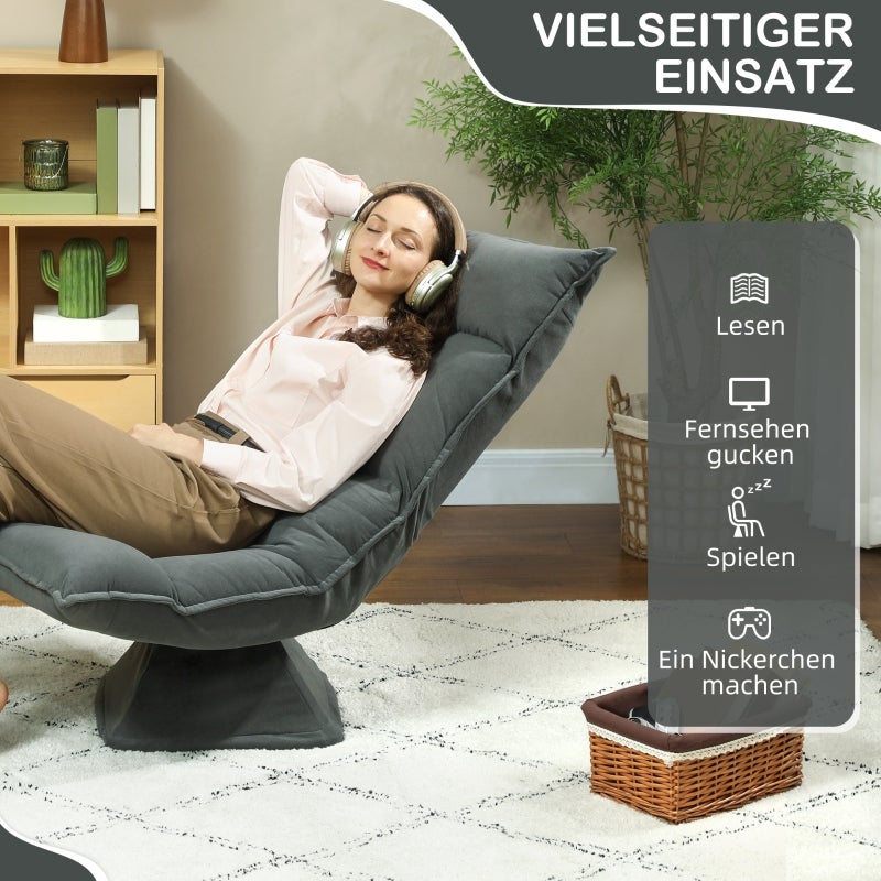 Cadeira de chão giratória 360° com encosto ajustável em 5 posições, sofá de chão dobrável, cadeira para meditação, jogos e leitura, cinza escuro - 6