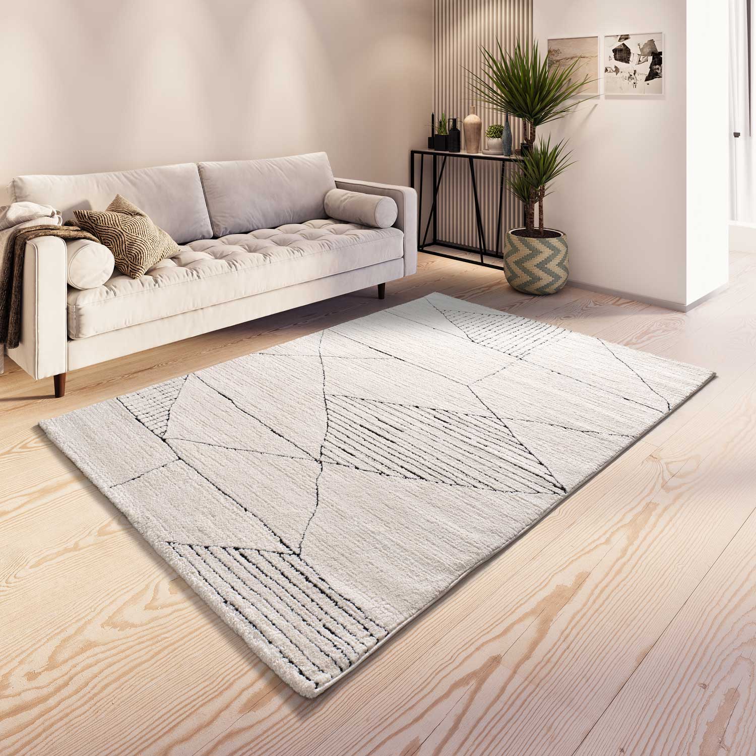 Alfombra interior blanco rectangular 160 x 230 cm turin étnico con relieve - atticgo