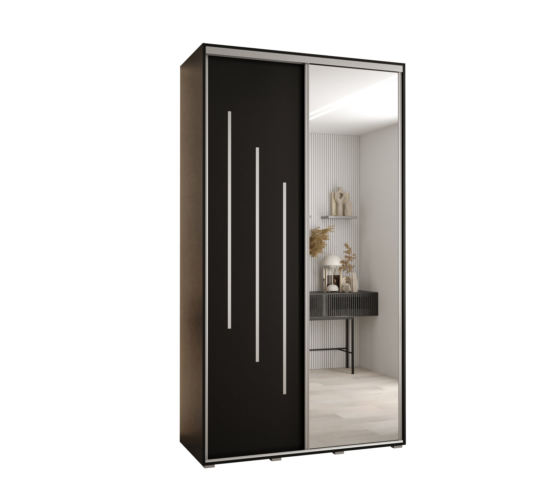 Szafa przesuwna z lustrem wysoka Davos 9 130 x 45 x 235,2 cm czarny + czarny + u. srebrny - Abiks Meble