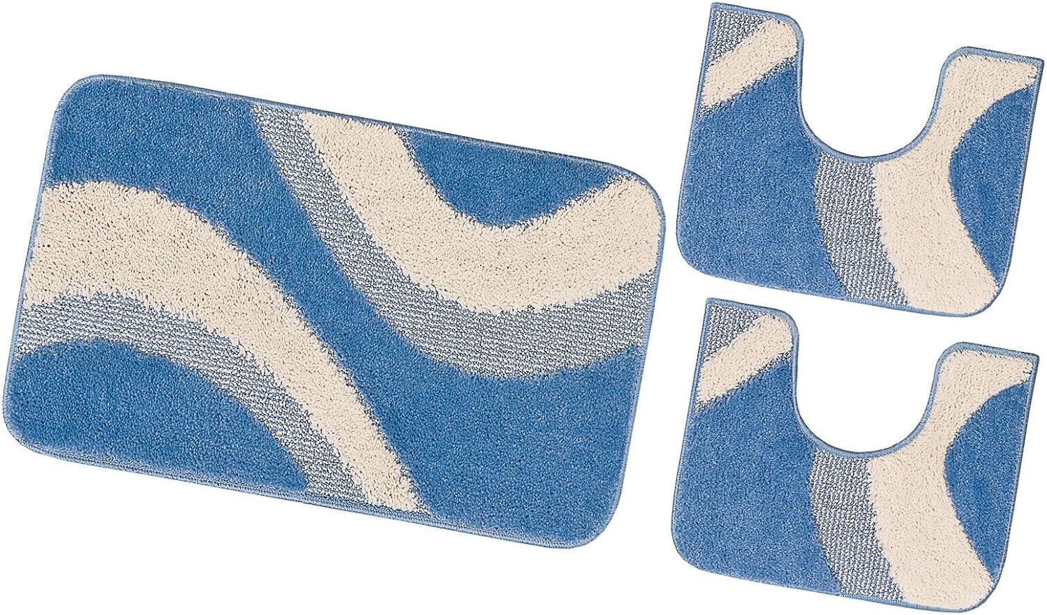 Zestaw 3 Błękitny Dywaników Shaggy 3D łazienkowych Girowater Miękki Chłonny Antypoślizgowy