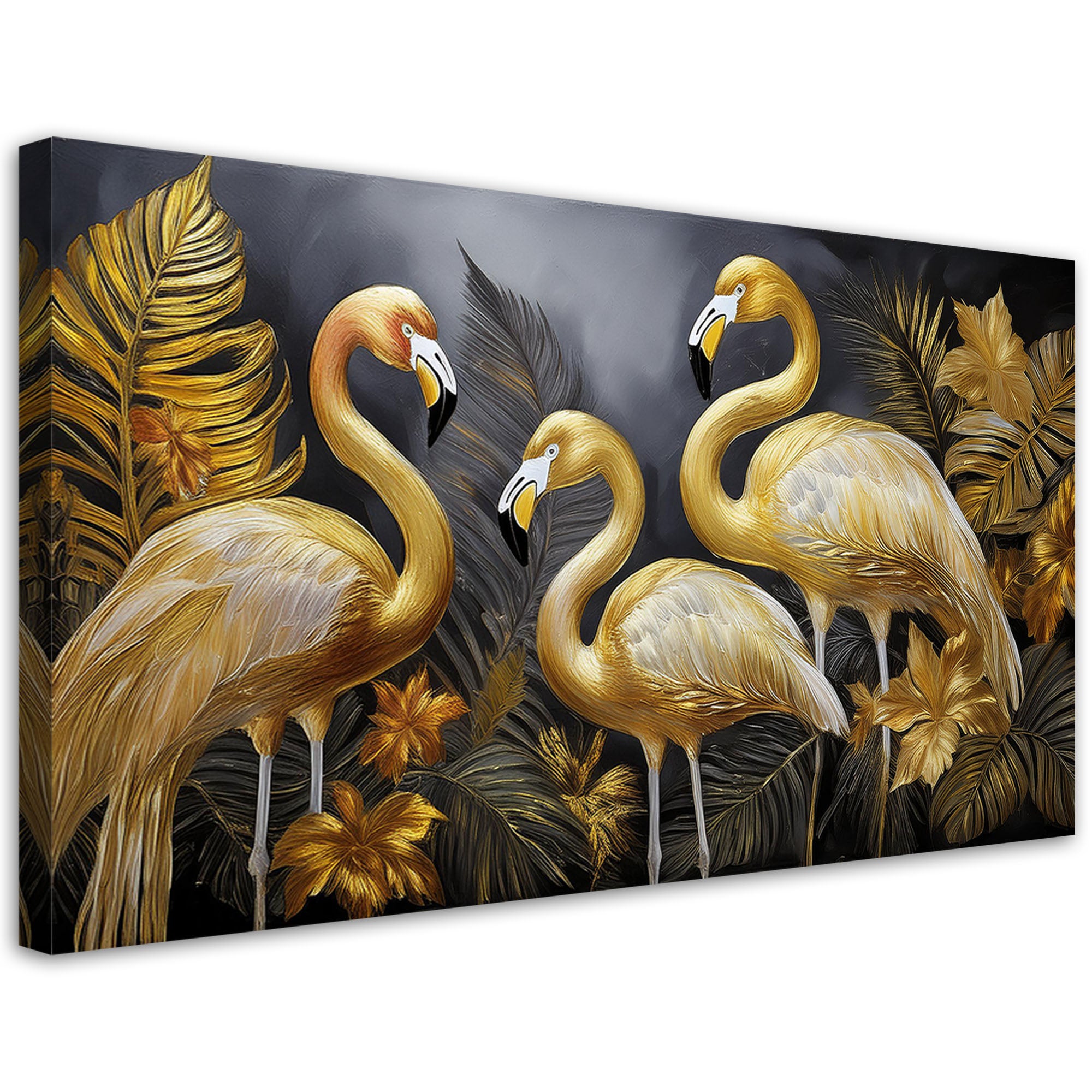 Obraz na płótnie, Złote Flamingi Ptaki Glamour 120x60