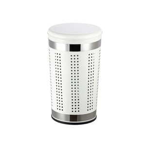 MSV Panier à linge 46L avec couvercle coussin Inox Blanc