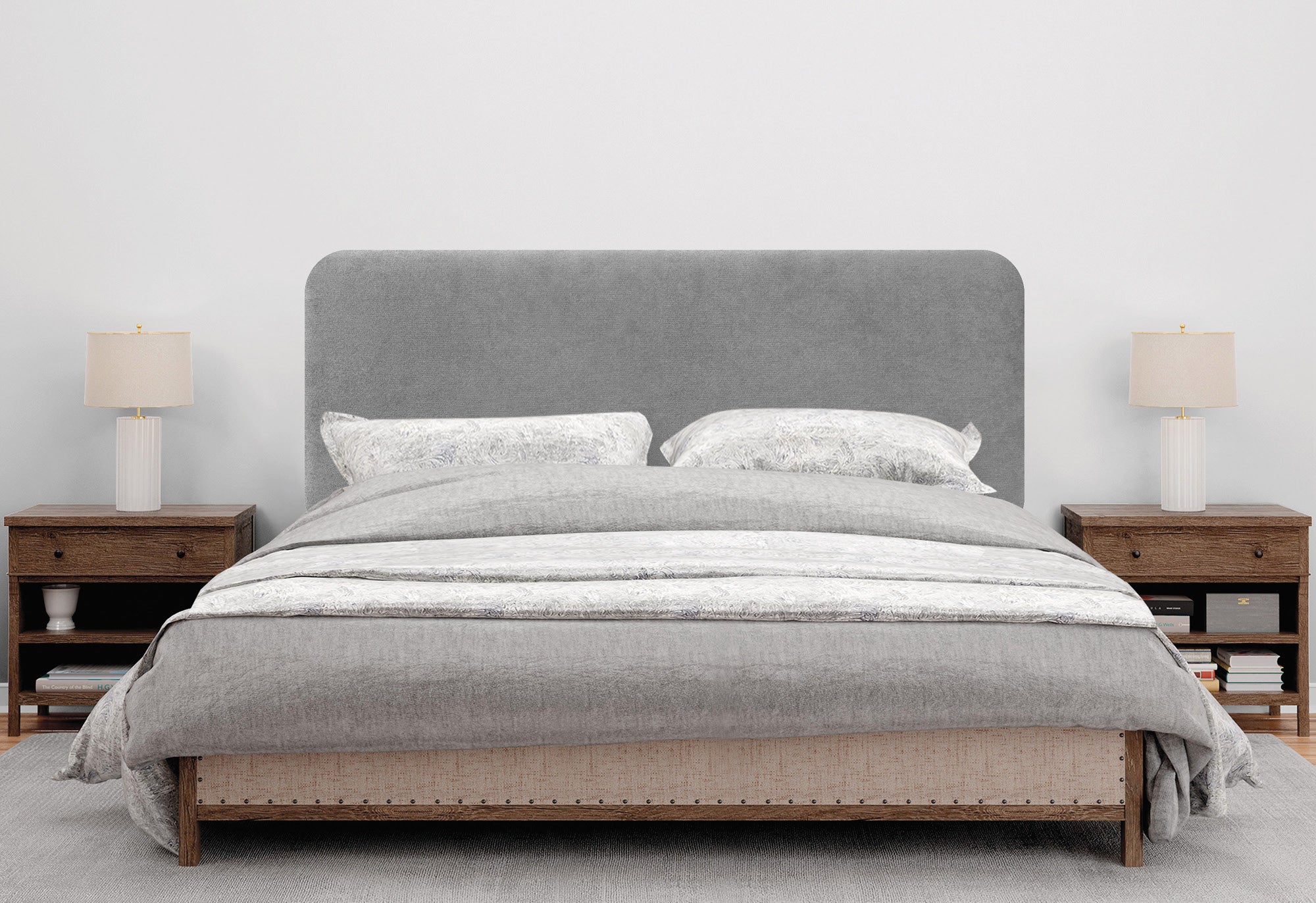 DHOME Cabecero Tapizado Liso Redondeado Tela con Patas para Pared Acústicos Cabeceros Absorbentes Cabezal Cama Dormitorio (Gris, 160cm) - 5