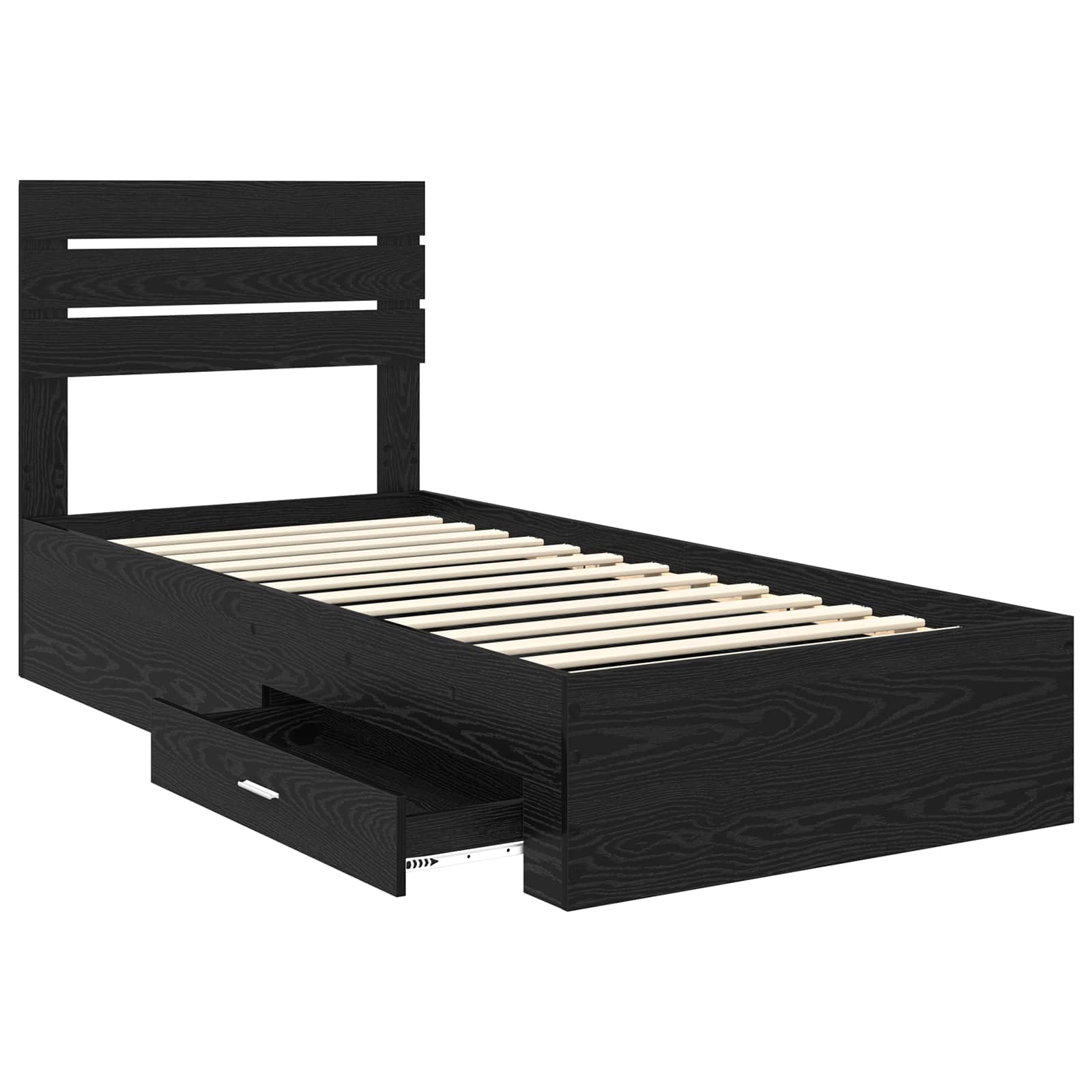 Cadre de lit chêne noir 90 x 190 cm en panneau de bois - 5