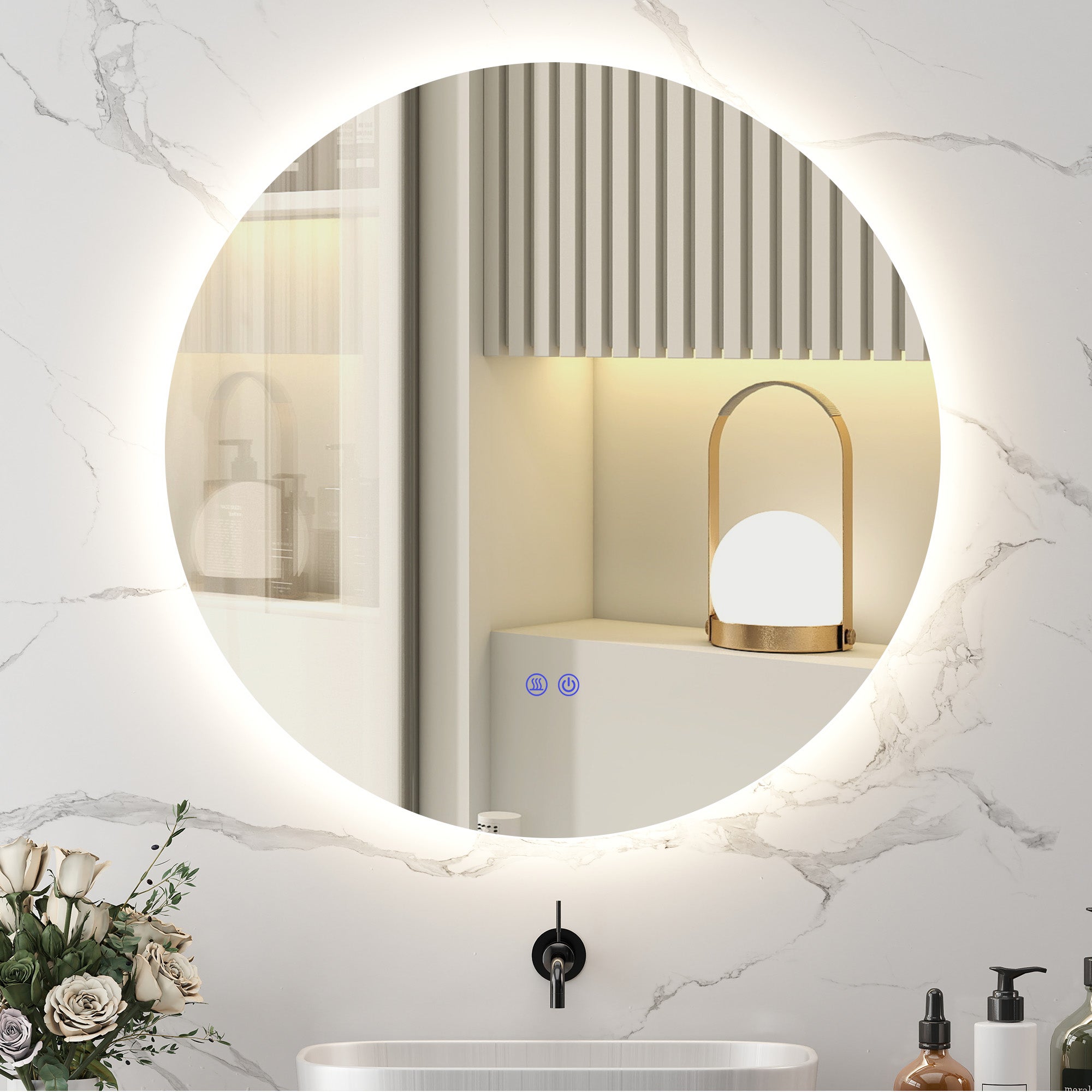 Miroir rond lumineux LED de salle de bain Ø 80 cm mural avec éclairage interrupteur tactile système antibuée - 3