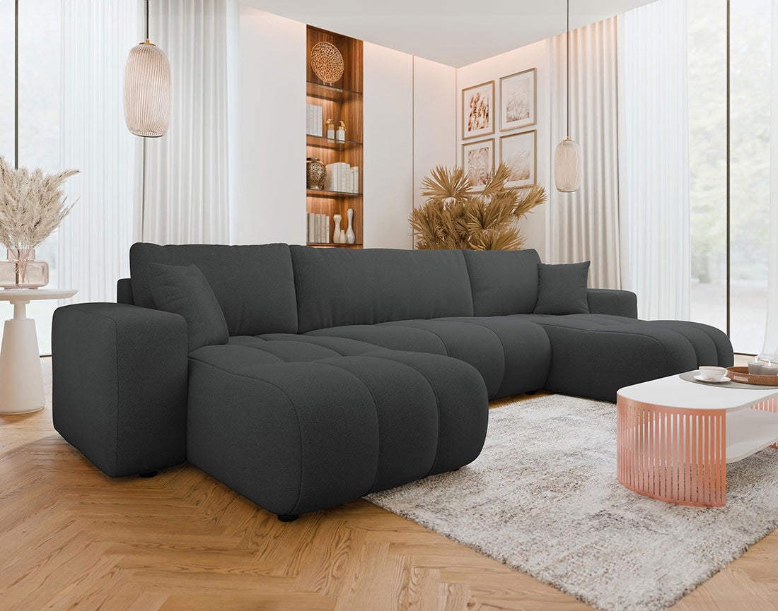 Canapé panoramique 7 places En U en Tissu Gris Anthracite - NICOLE - Best Mobilier - 2