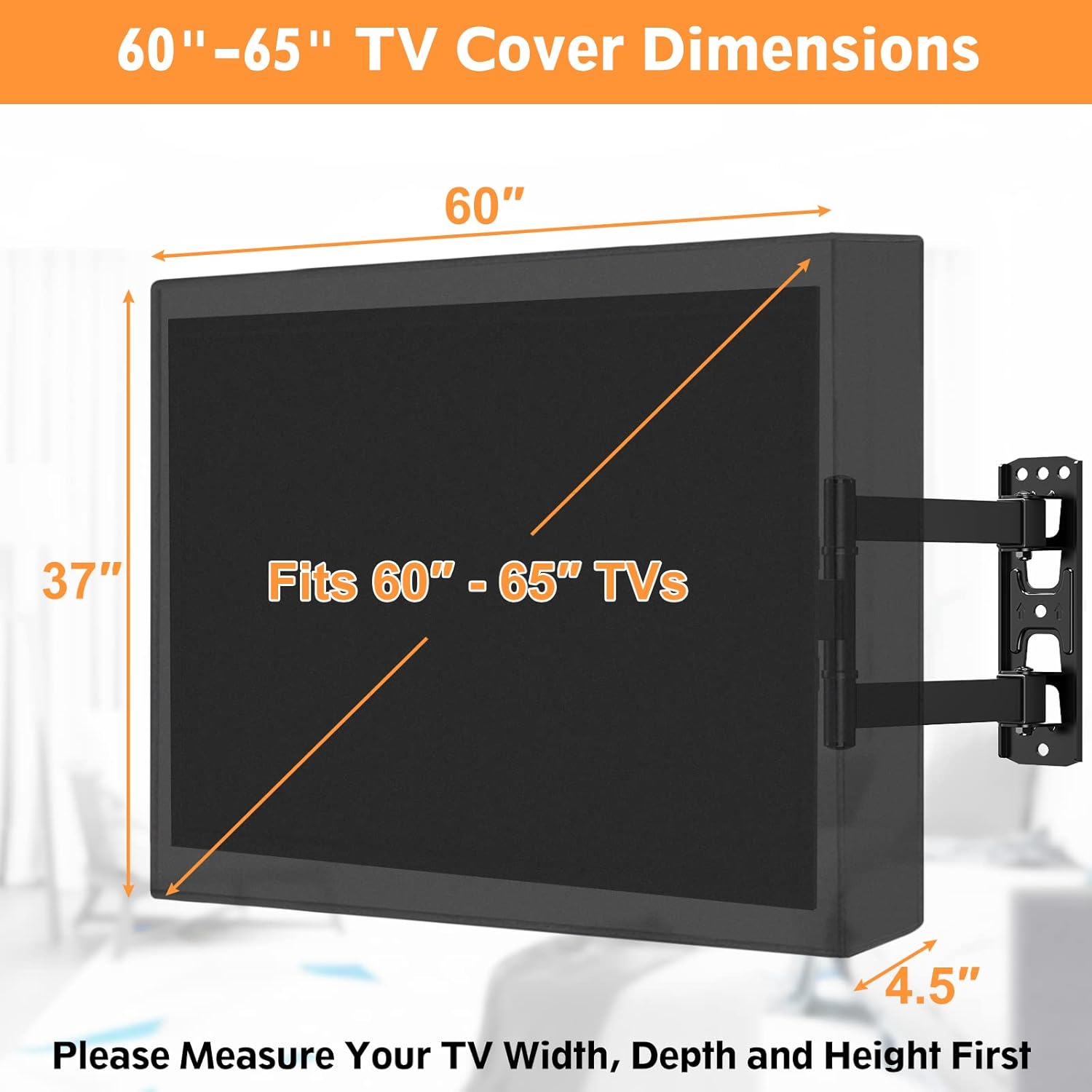 Housse de protection extérieure pour téléviseurs de 60 à 65 pouces, fabriquée en tissu épais 600D résistant aux intempéries (noir). - 2