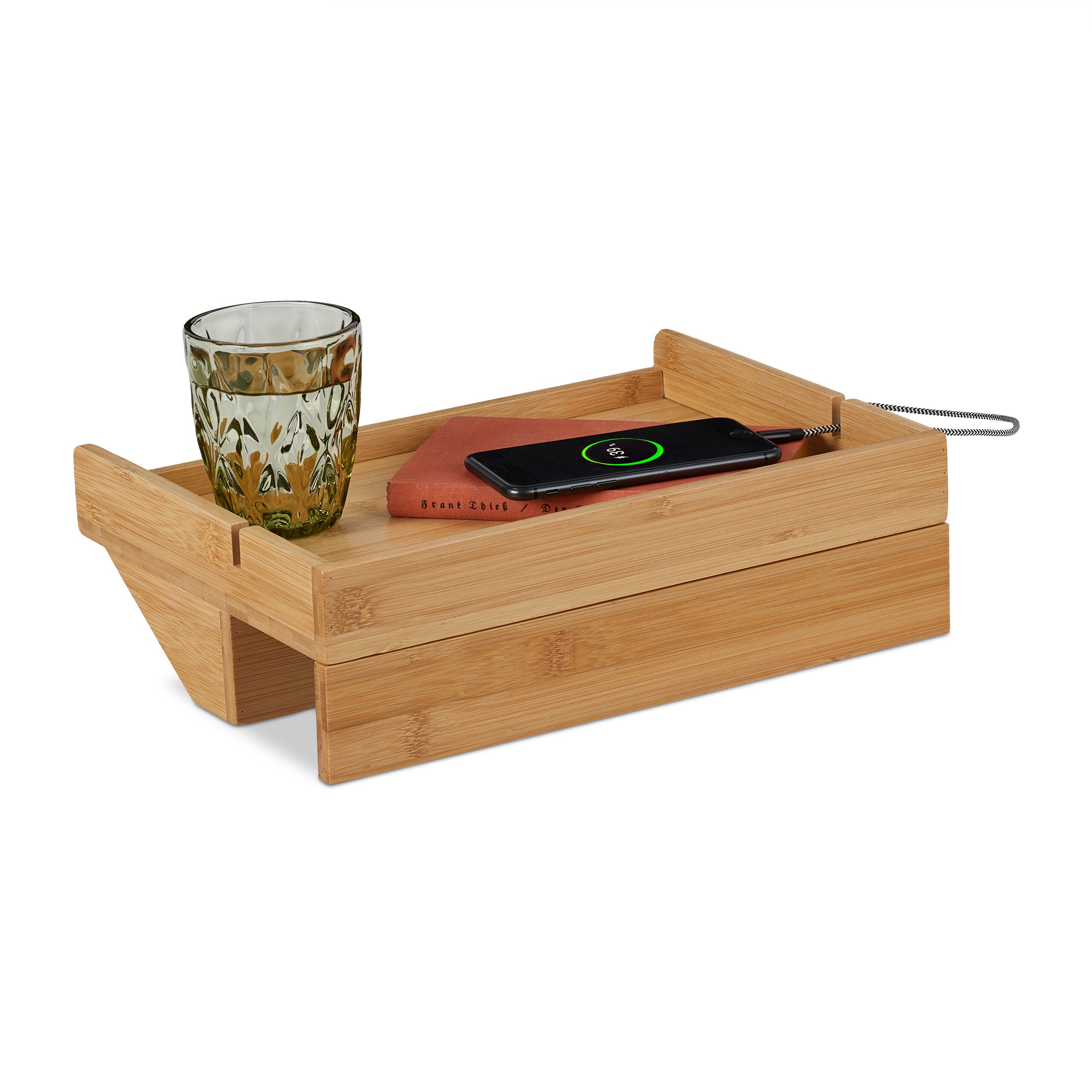 Plateau De Lit Relaxdays En Bambou - Tablette Chevet Porte-Gobelet, Gain De Place
