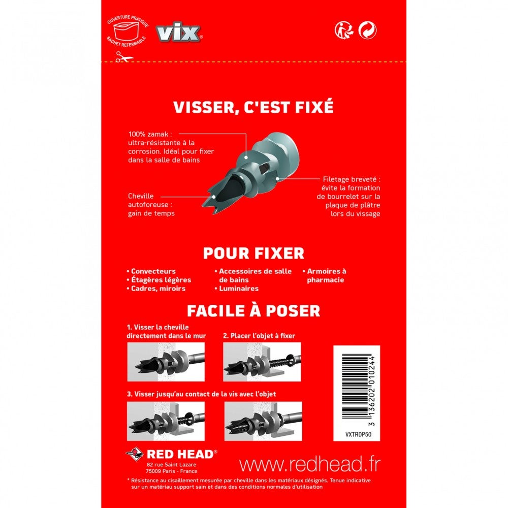 Set di 50 tasselli e viti per avvitare vix VXTRDP50 RED HEAD - 3