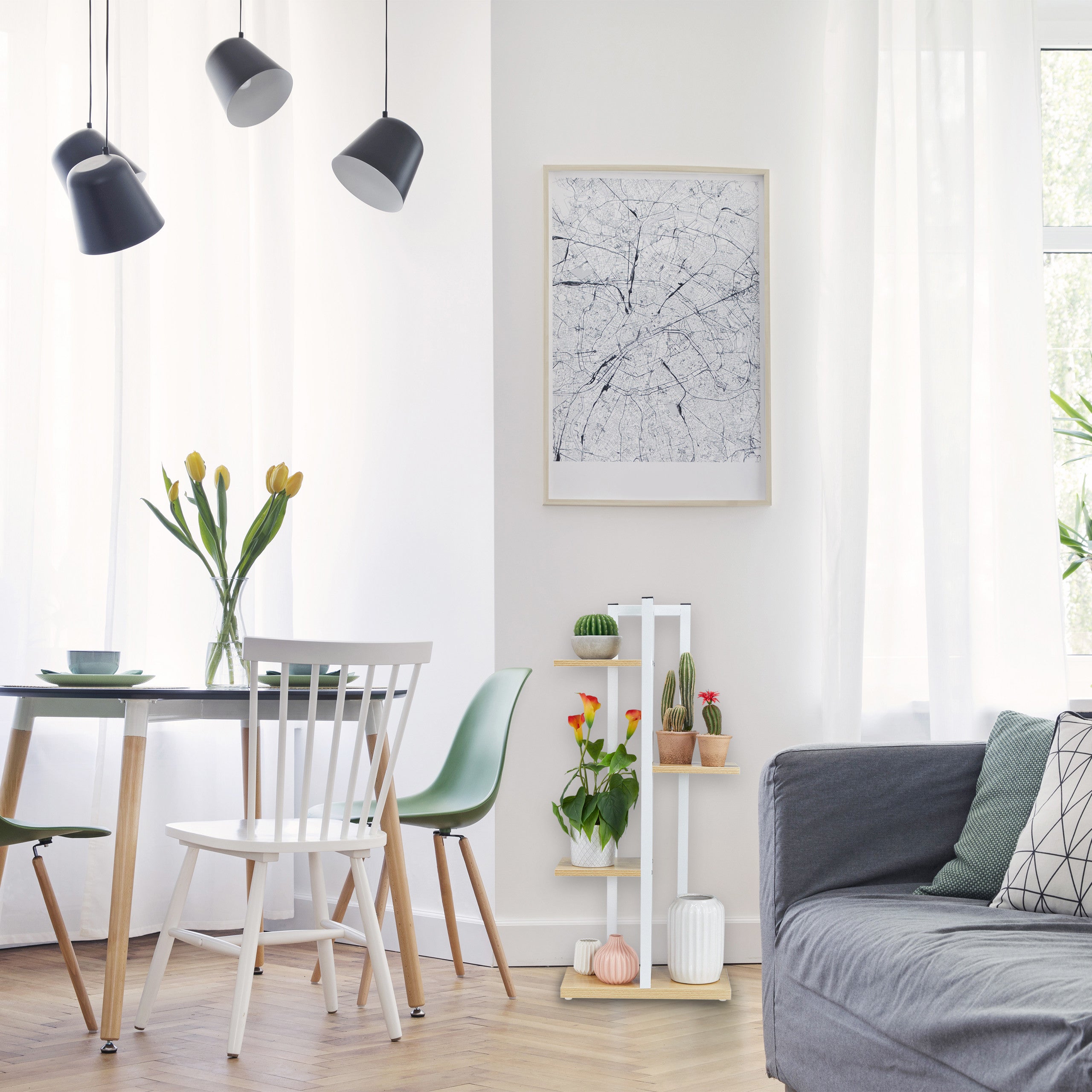 Étagère à plantes, escalier fleurs, 4 niveaux, HLP 93x42,5x22,5 cm, aspect bois, marron clair, Relaxdays - 2