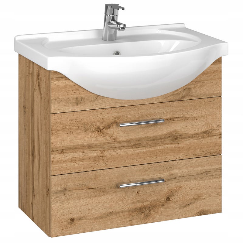 Szafka łazienkowa pod umywalkę z umywalką wisząca zestaw dąb wotan 60 cm