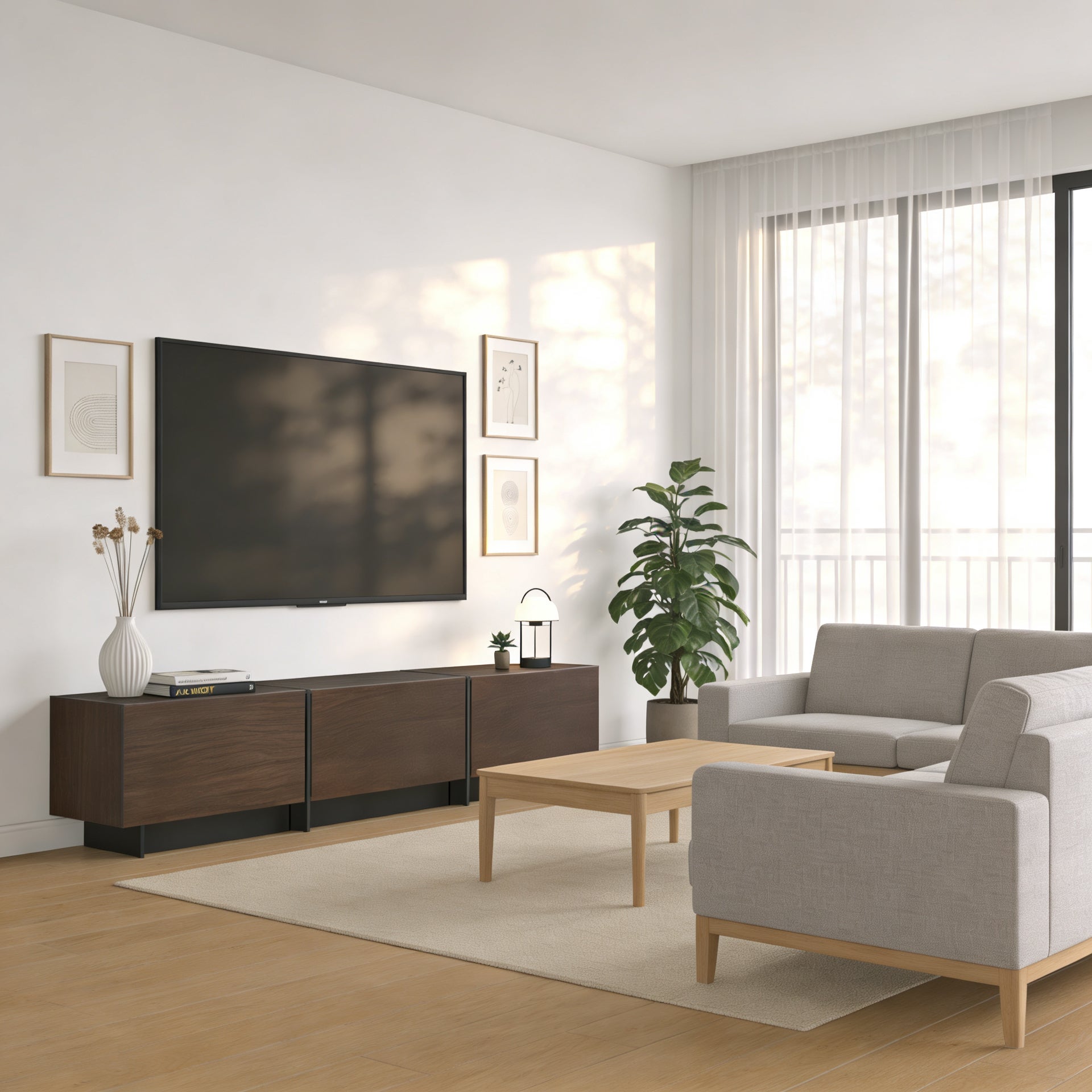 Meuble TV Support TV avec 3 Portes avec avec Aspect du Bois, Salon et Chambre, 180x30x38cm, Marron Foncé et Noir - 8