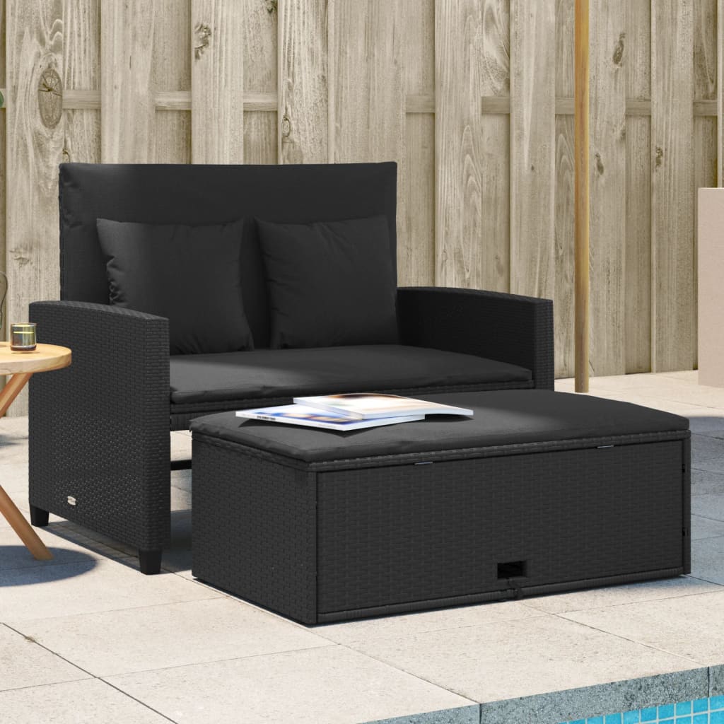 Sofa ogrodowa z poduszkami, 2-osobowa, czarna, polirattan vidaXL