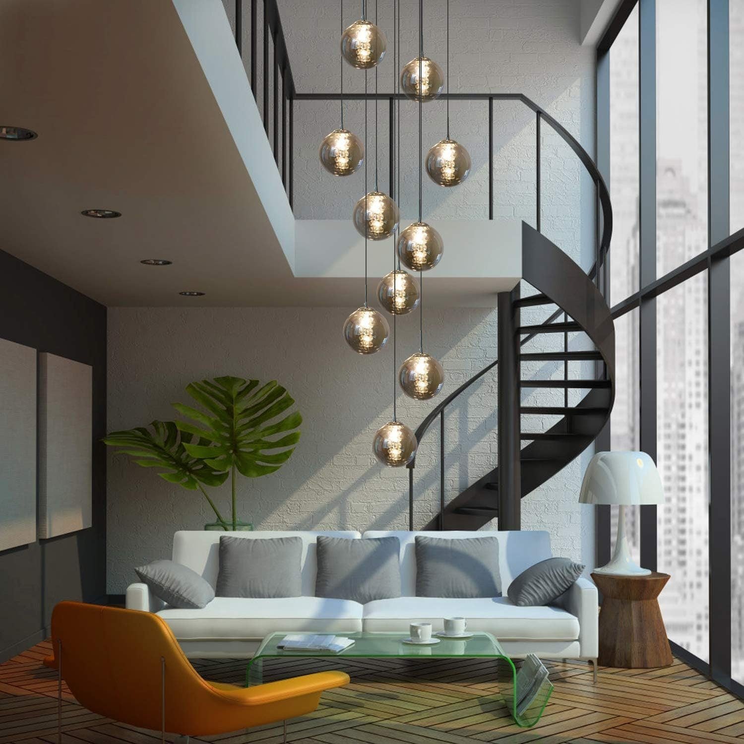 NETTLIFE Suspension verre gris Diam.41 cm G9 lustre 10 lampes en couleur lampe de salon lampe de chambre lampe de table à manger lampe de couloir - 2