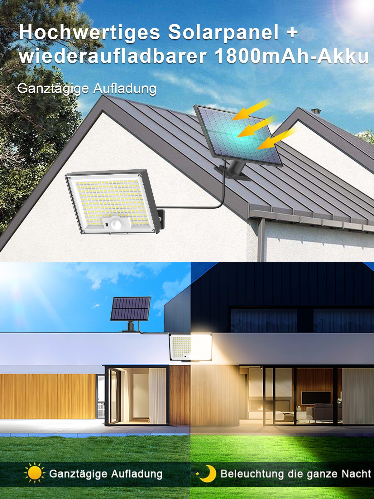 2 luci con sensore di movimento solare, luce di inondazione solare 172 LED con telecomando, luce di sicurezza solare impermeabile, 3 modalità - 9