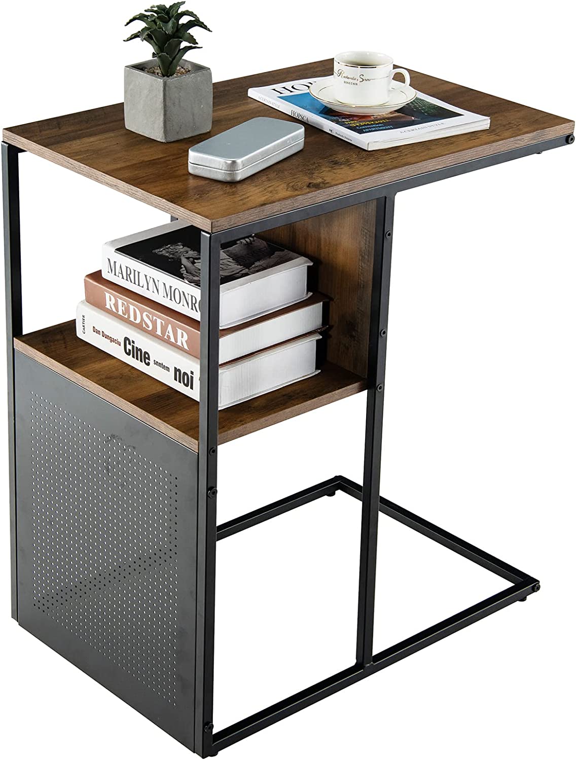 Table d'Appoint en Forme de C Bout de Canapé 2 ports usb et prises - Ciel & terre Commerce
