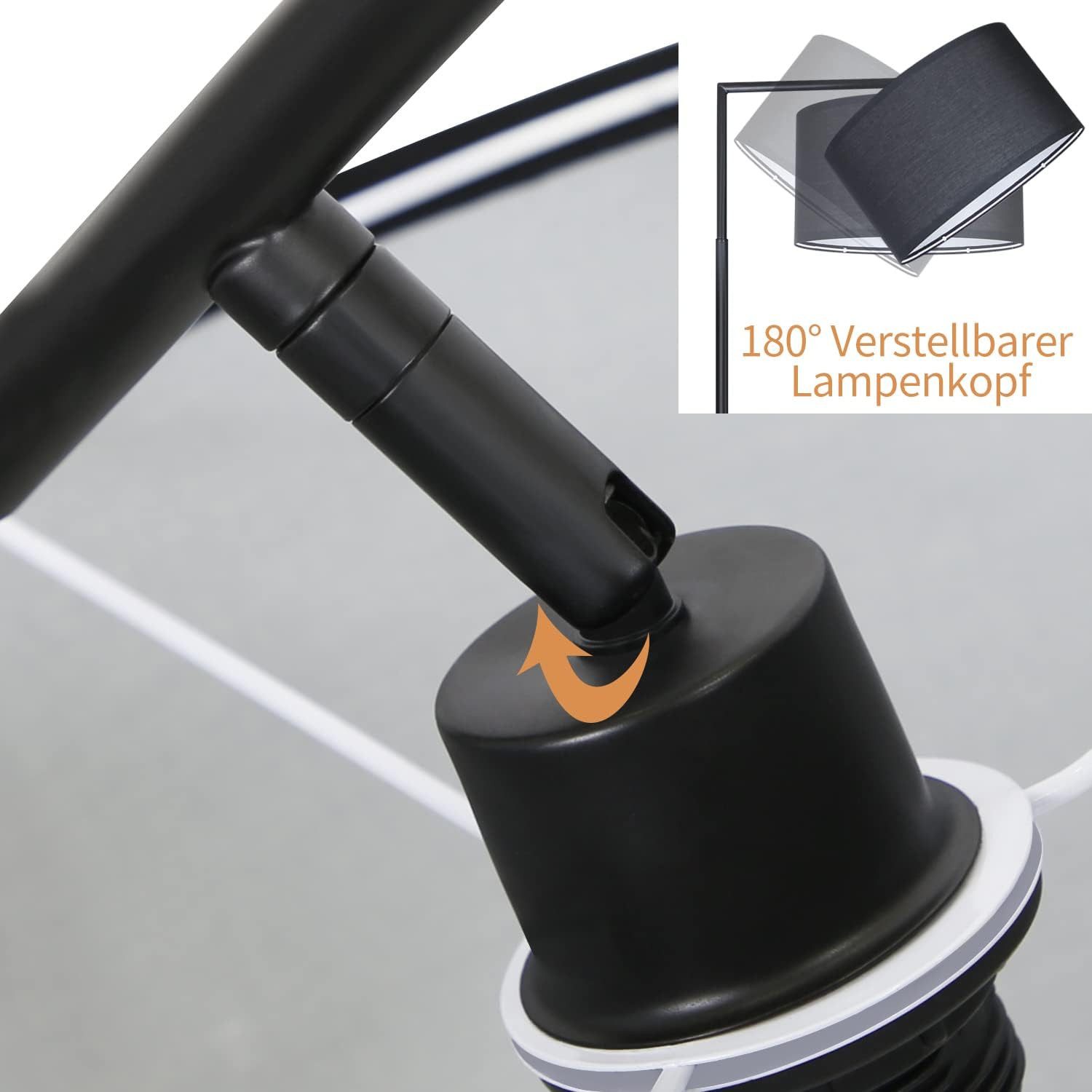 NETTLIFE Czarna lampa podłogowa do salonu: nowoczesna designerska tkanina, gniazdo E27 o mocy max 40W z włącznikiem nożnym - 4