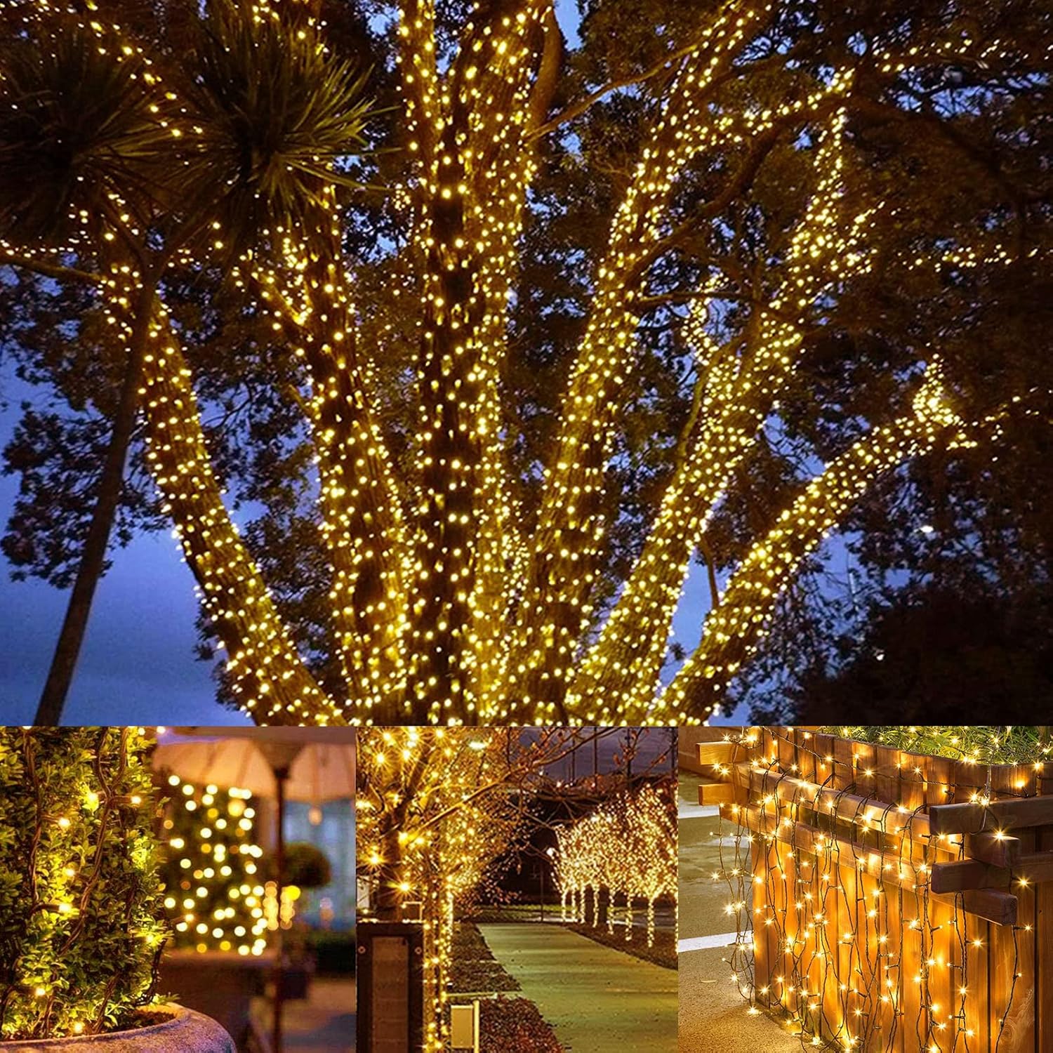 Cordão de Luzes Solares para Jardim, à Prova D'água, 22 m, 8 Modos, 200 LEDs, para Casamento, Natal, Decoração de Natal, Amarelo - 7