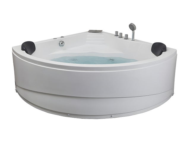 Baignoire balnéo d'angle avec système de cascade - 150 x 150 x 60 cm - 2 places - 350 L - AGLENA