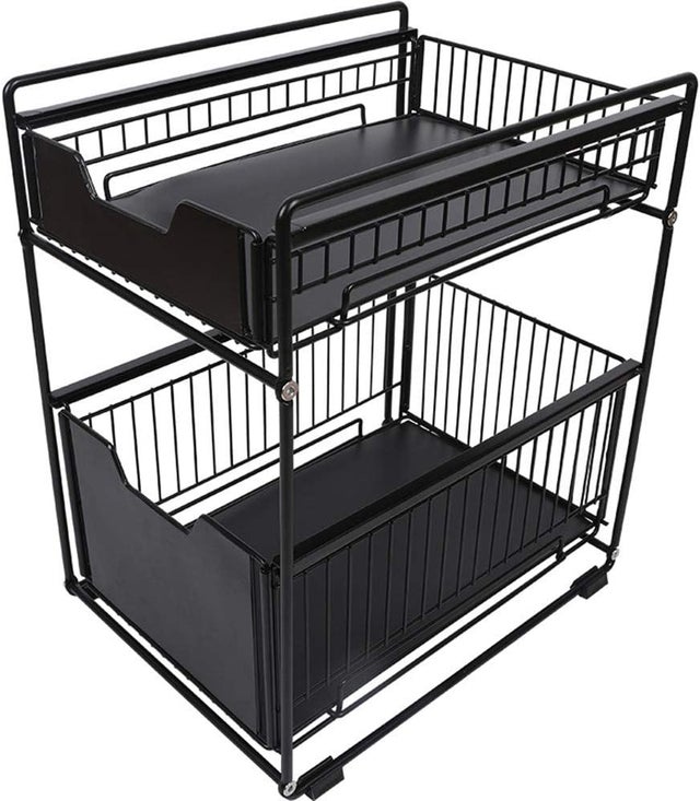 Organisateur d'armoires empilables à 2 attaches sous évier avec tiroir de rangement coulissant, organisateur sous évier, pour cuisine, salle de bain