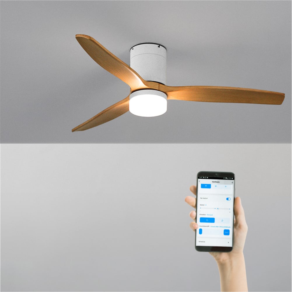 CREATE- WIND CALM M - Ventilador de teto silencioso de 40 W com pás técnicas em ABS Ø132cm - Com luz - com wifi - 2