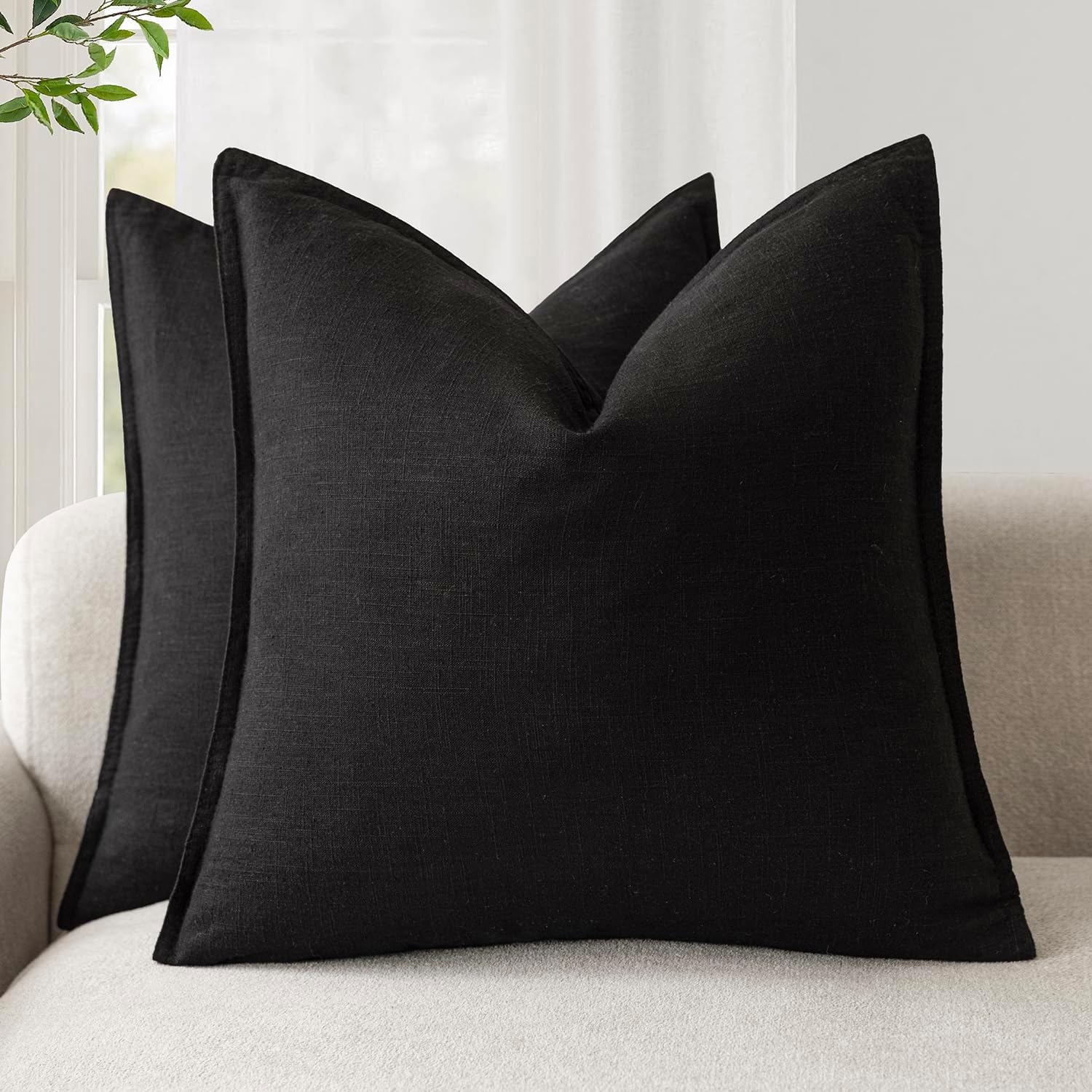 Zestaw 2 miękkich dekoracyjnych poszewek na poduszki w stylu bohemy, rustykalnym, neutralnym, na krzesło, sofę, do sypialni, 45,7 x 45,7 cm, czarne
