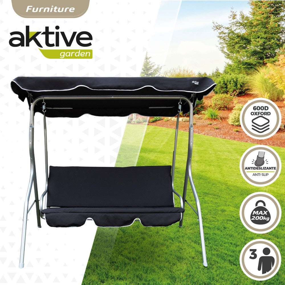 Cadeira de balanço de jardim preta com toldo inclinável de 3 lugares Aktive - 2