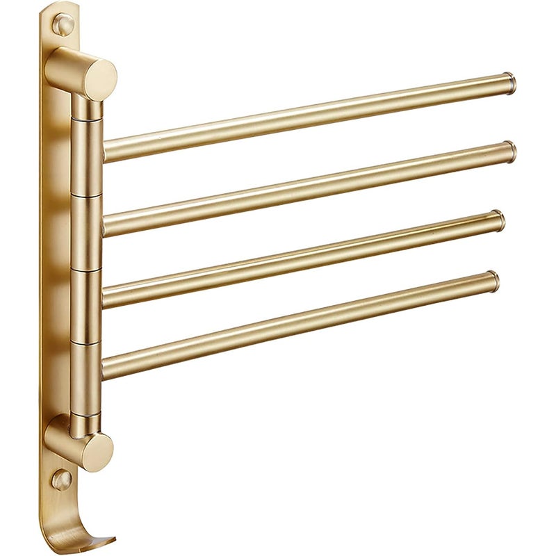 Wieszak na ręczniki łazienkowe, obrotowy drążek na ręczniki, 4-ramienny wieszak ścienny z haczykami, złoty