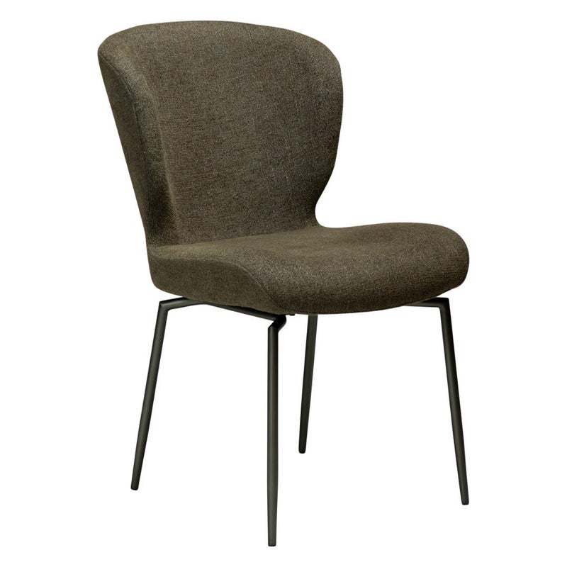 Glory Dan-Form krzesło stołowe bouclé ciemnozielony.