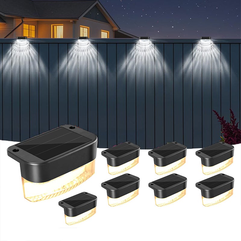 Zestaw 8 zewnętrznych lamp solarnych LED do ogrodzenia, idealnych do basenów i na dziedzińce, światło białe